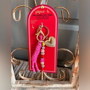 Piper K Gold Heart and Pink Bag Charm and Key Holder